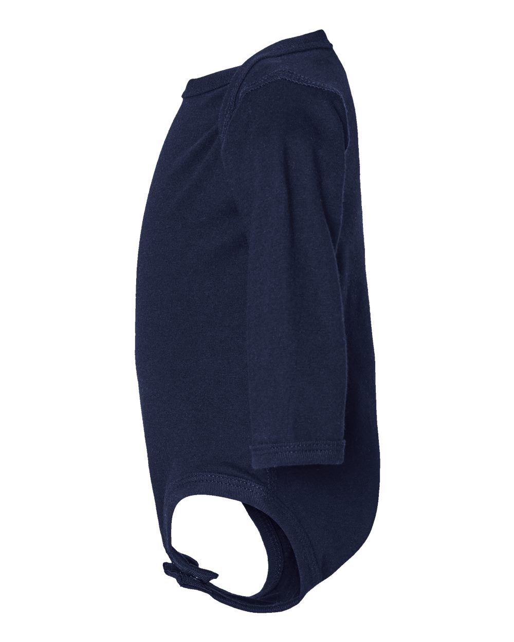Left View of Navy Infant Fine Jersey Long Sleeve Bodysuit - 4421