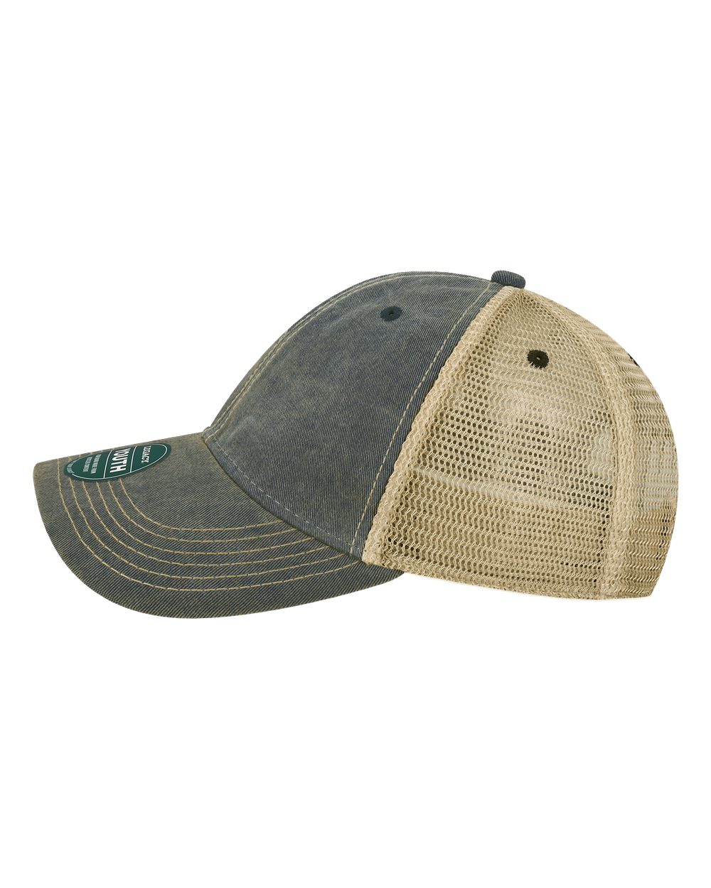 Left View of Navy/ Khaki Youth Old Favorite Trucker Cap - OFAY
