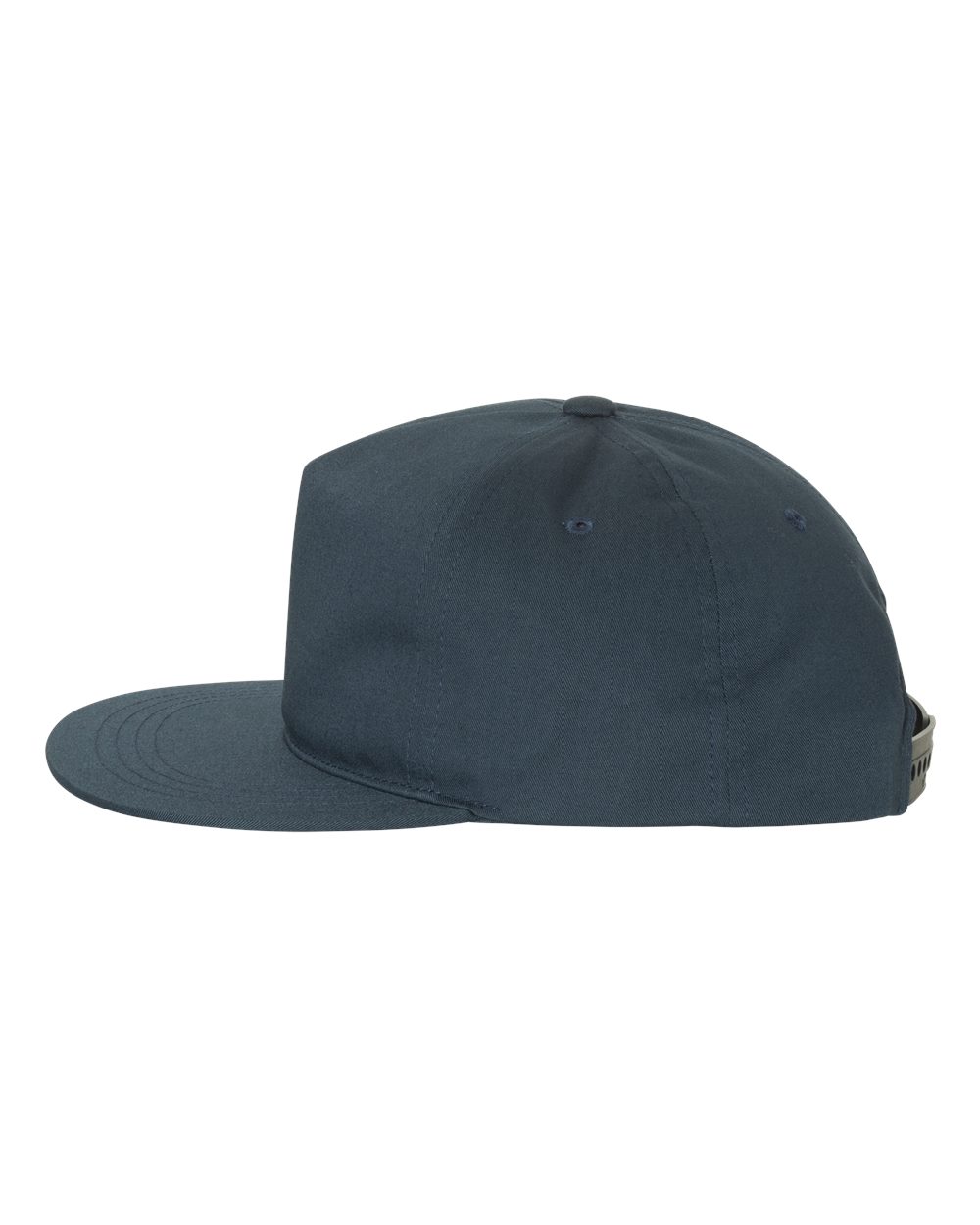 Left View of Navy Lightly-Structured Five-Panel Snapback Cap - 6502