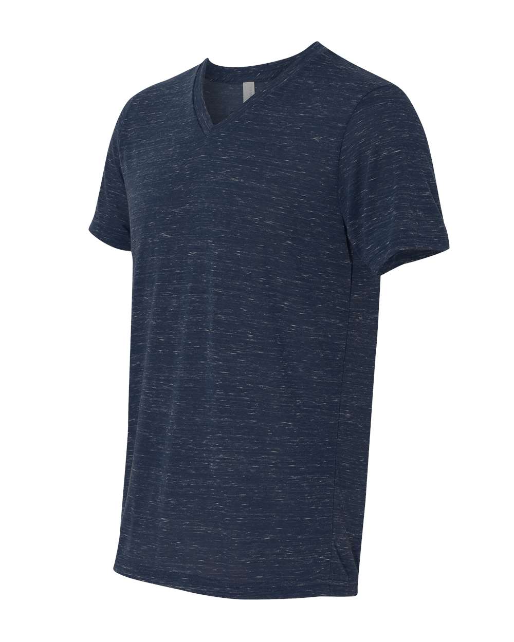 Left View of Navy Marble Textured Jersey V-Neck Tee - 3655