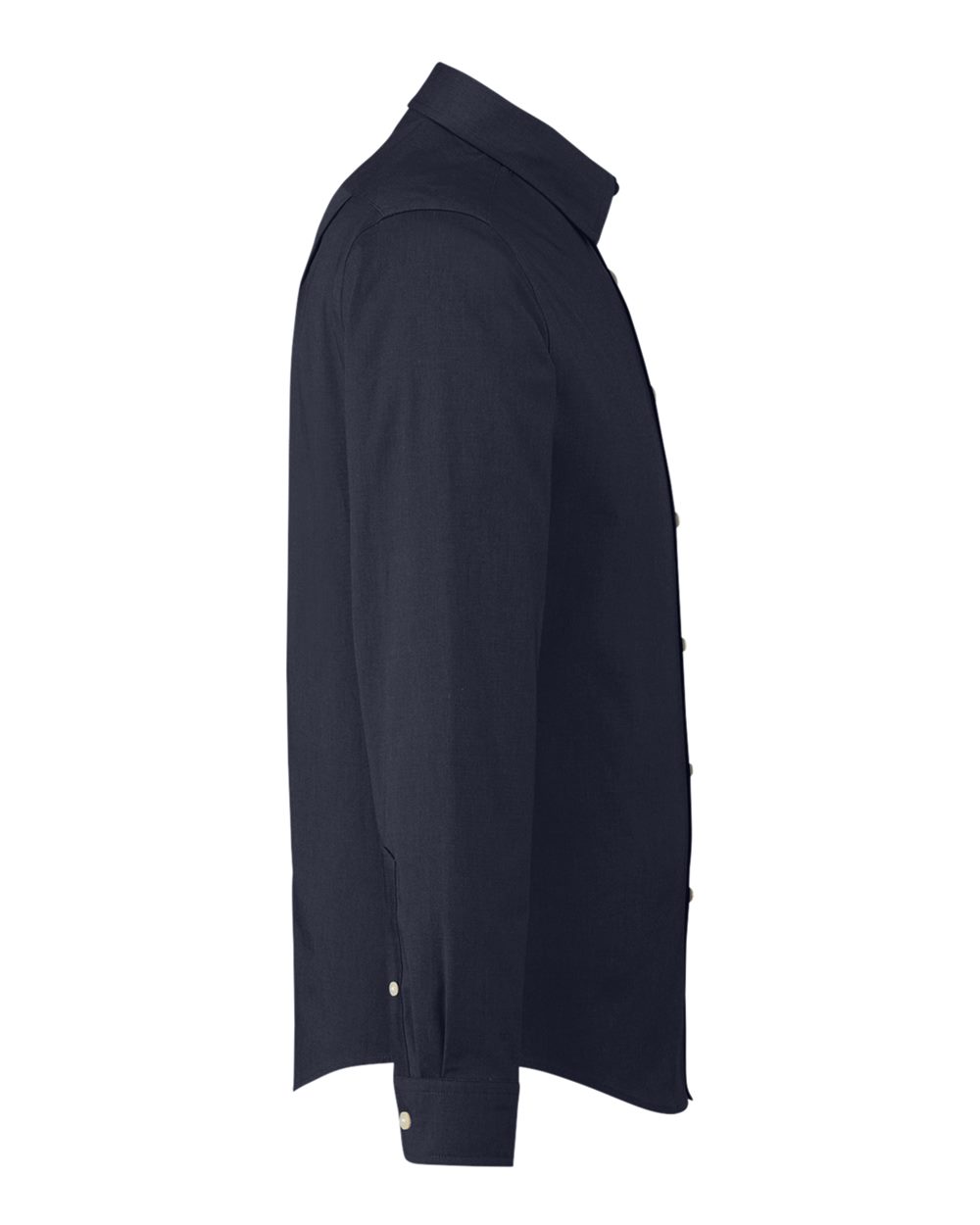 Left View of Navy Melange Men's CrownLux Performance® Spencer Poplin Dress Shirt - DG505