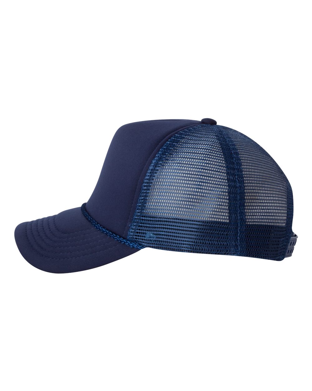 Left View of Navy/ Navy Foam Mesh-Back Trucker Cap - VC700