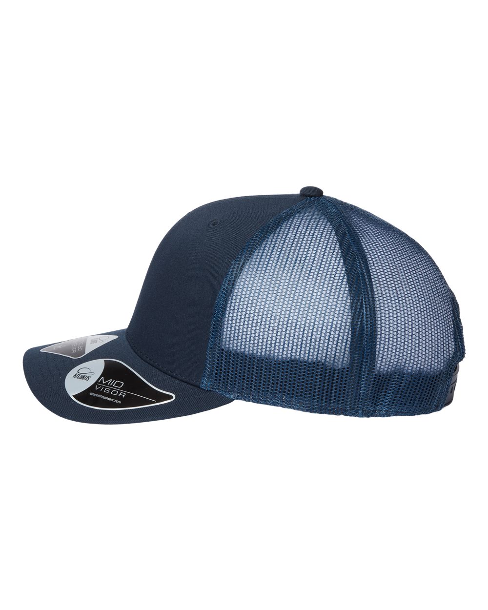 Left View of Navy/ Navy Sustainable Trucker Cap - BRYCE