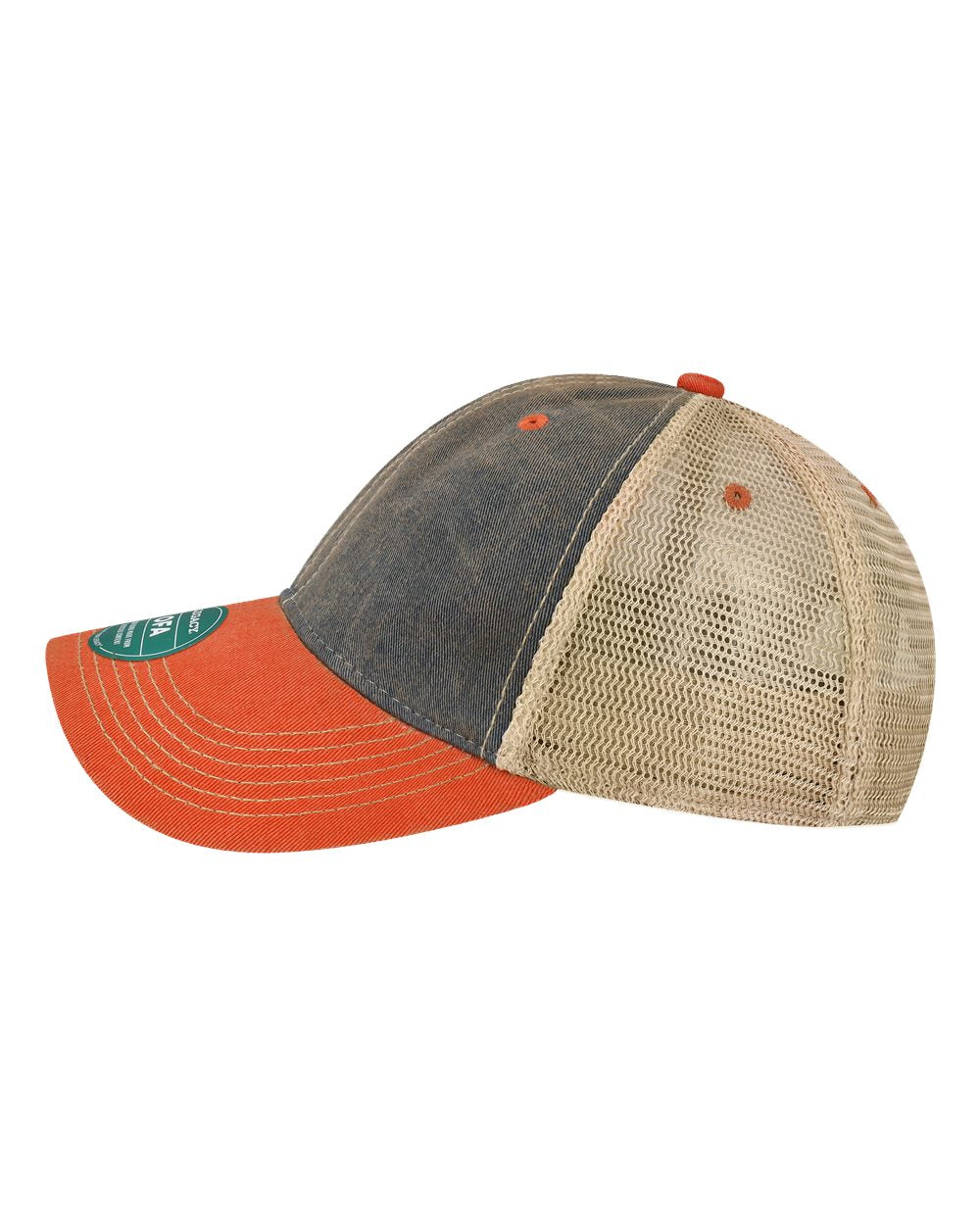 Left View of Navy/ Orange/ Khaki Old Favorite Trucker Cap - OFA