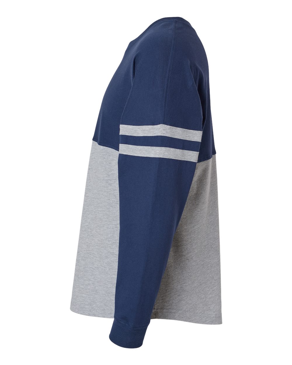 Left View of Navy/ Oxford Women's Pom Pom Long Sleeve Jersey T-Shirt - BW3514