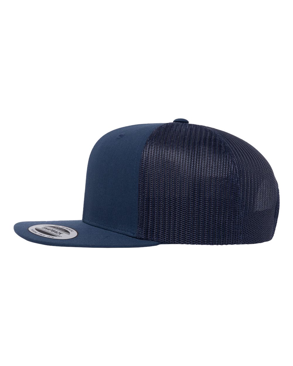 Left View of Navy Retro High Profile Trucker Cap - 6609