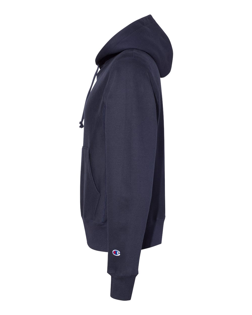 Left View of Navy Reverse Weave® Hooded Sweatshirt - S101