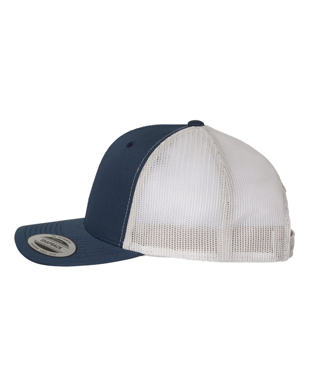 Left View of Navy/ Silver Retro Trucker Cap - 6606