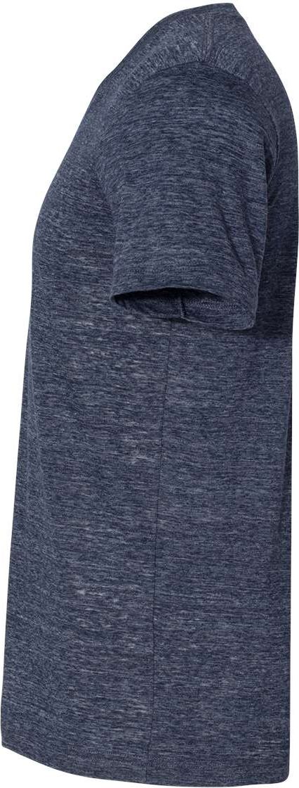 Left View of Navy Slub Textured Jersey V-Neck Tee - 3655