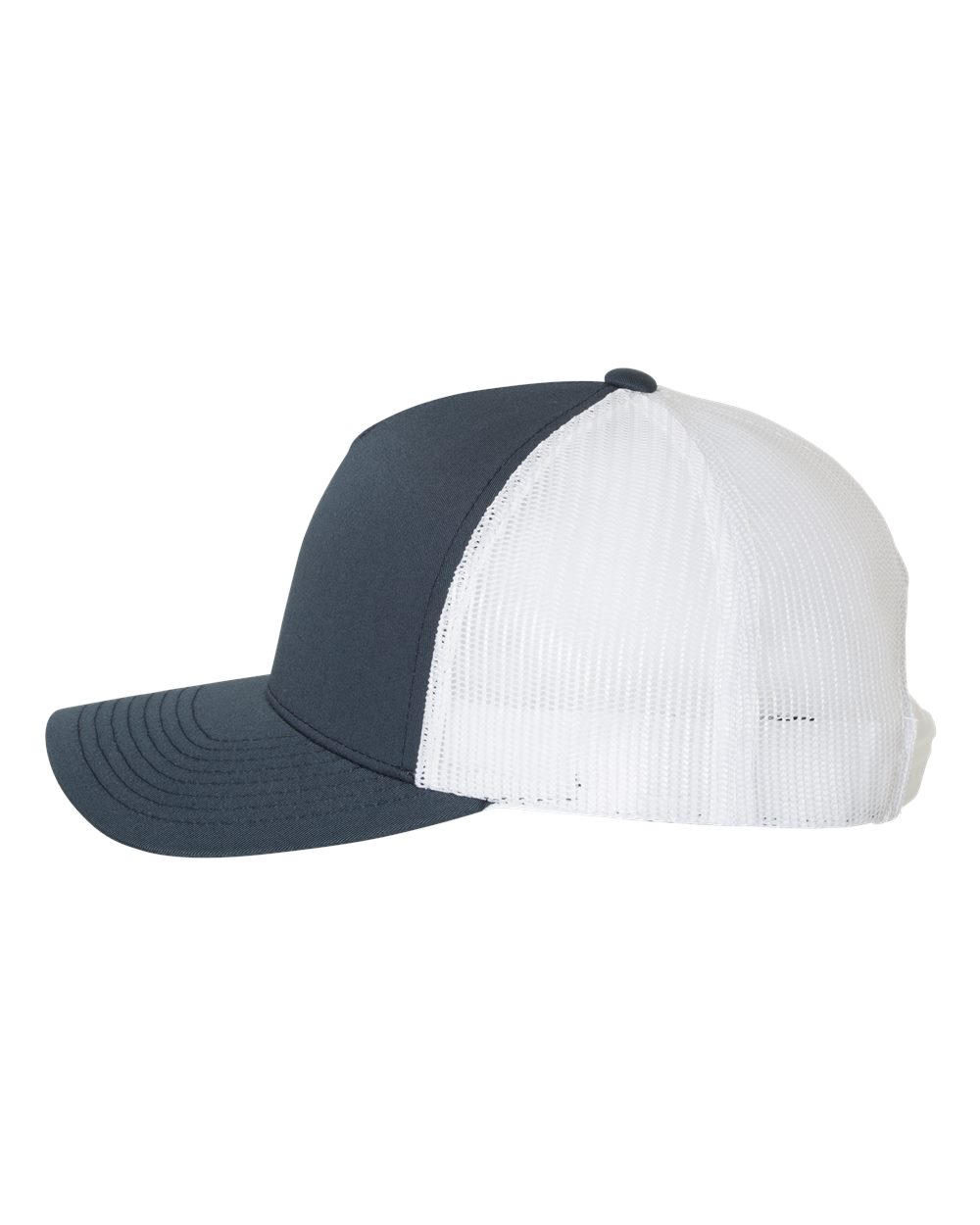 Left View of Navy/ White Five-Panel Retro Trucker Cap - 6506