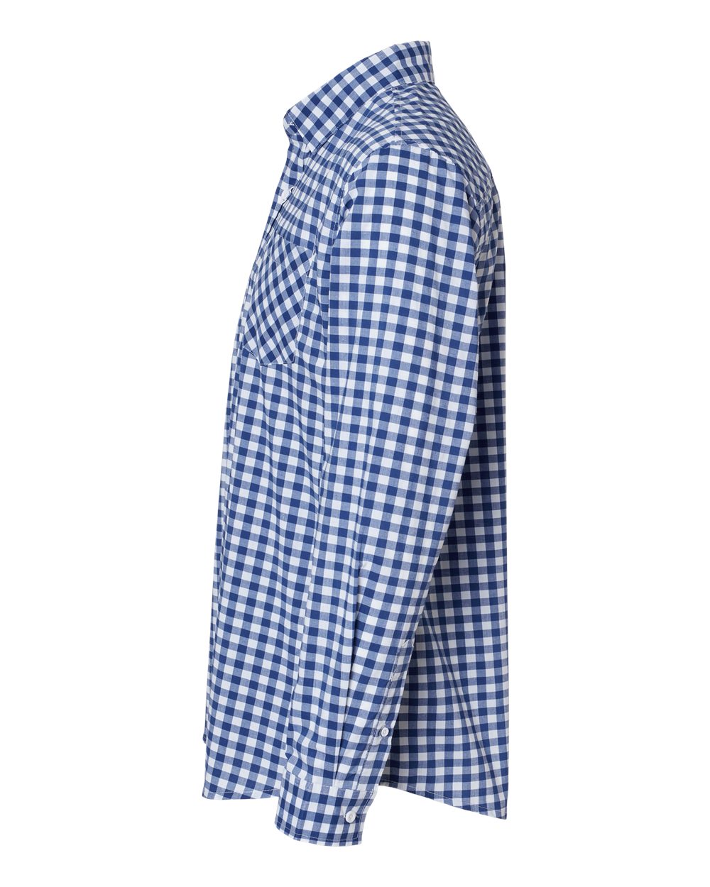 Left View of Navy/ White Gingham Technical Stretch Burn Shirt - 3291