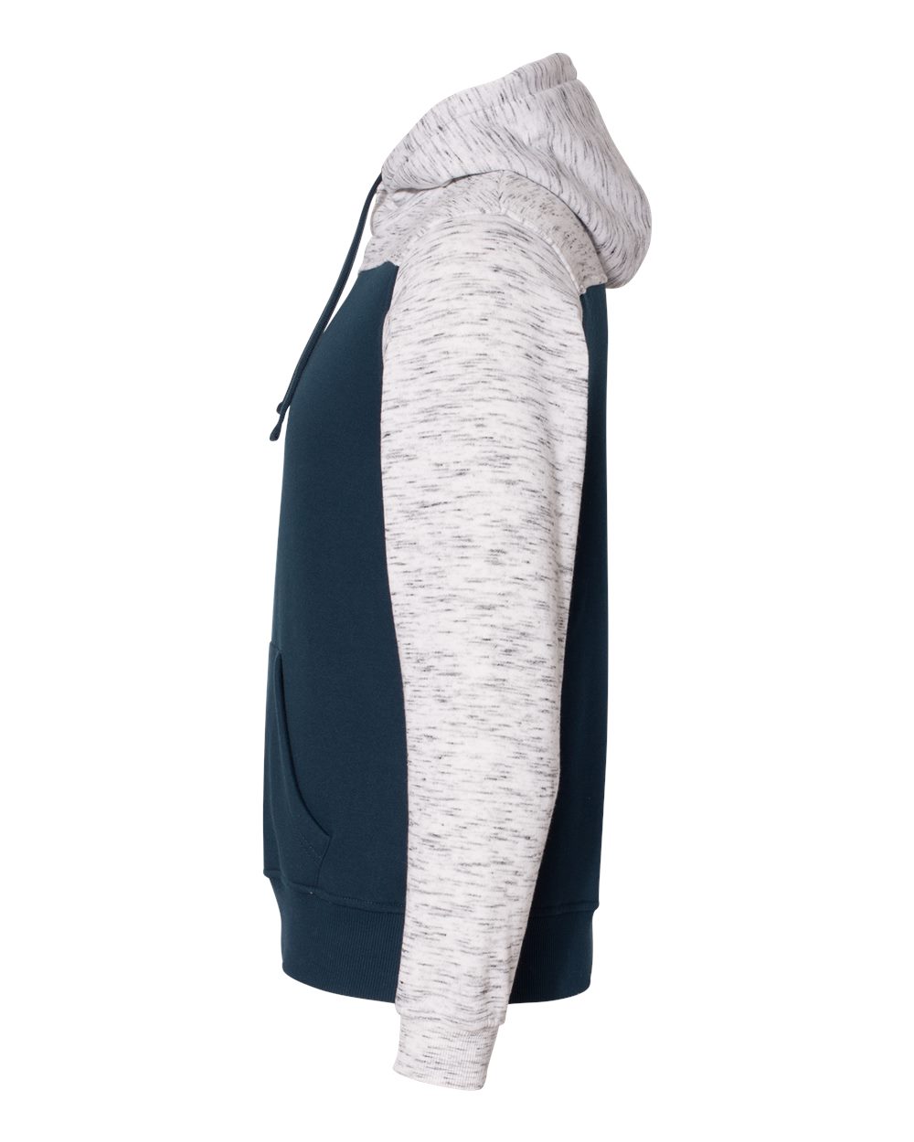 Left View of Navy/ White Mélange Fleece Colorblocked Hooded Sweatshirt - 8676