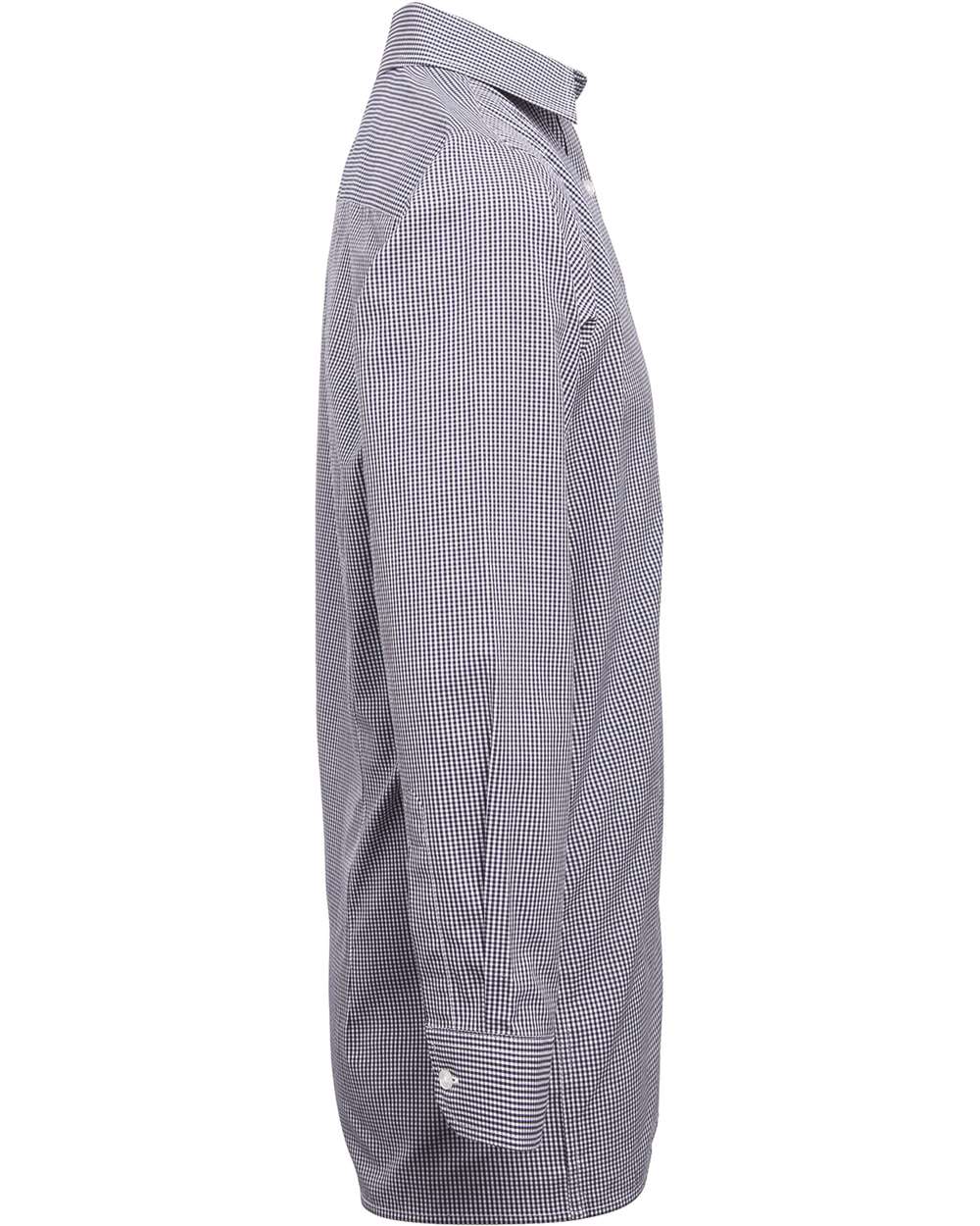 Left View of Navy/ White Men's Microcheck Gingham Cotton Shirt - RP220