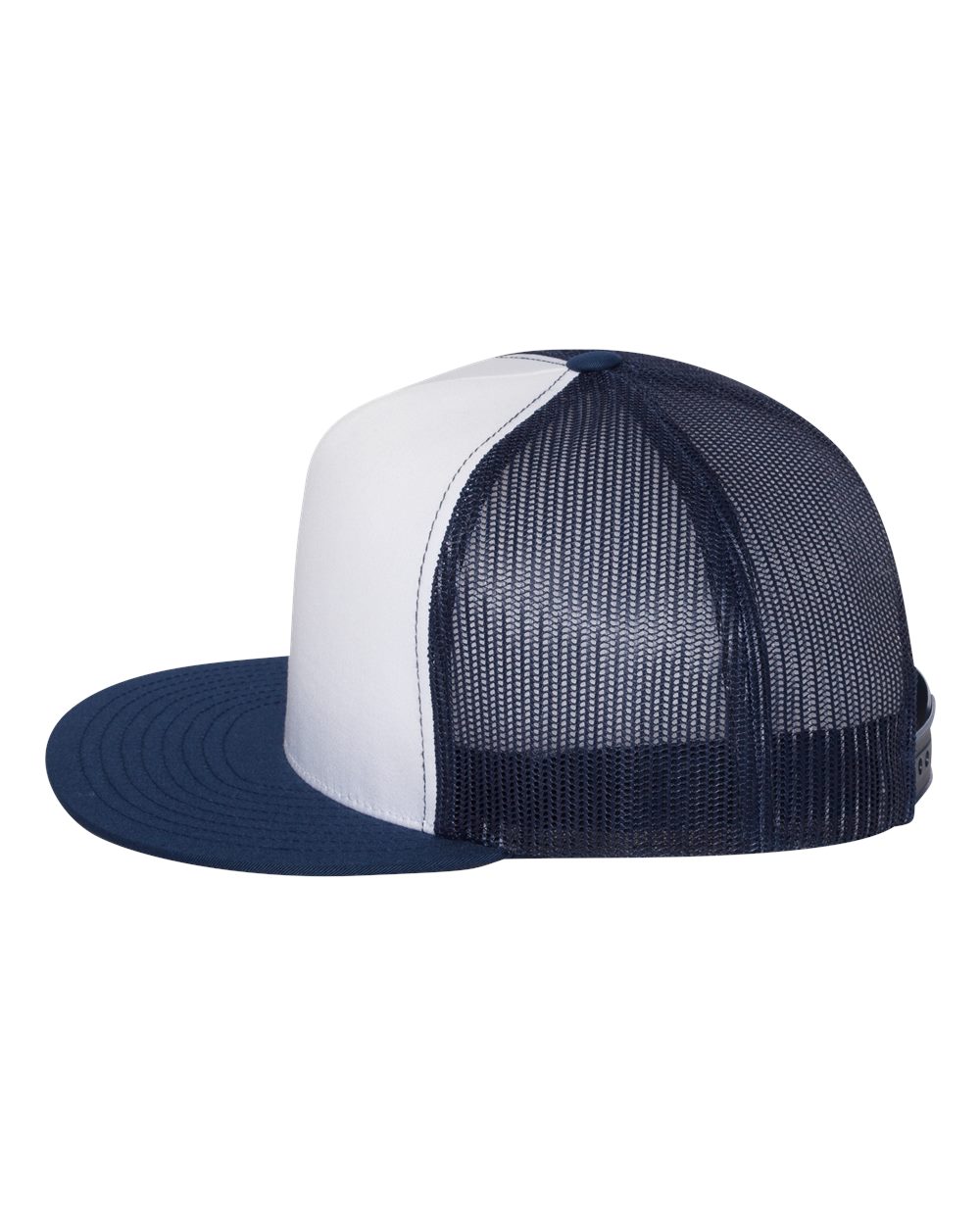 Left View of Navy/ White/ Navy Five-Panel Classic Trucker Cap - 6006