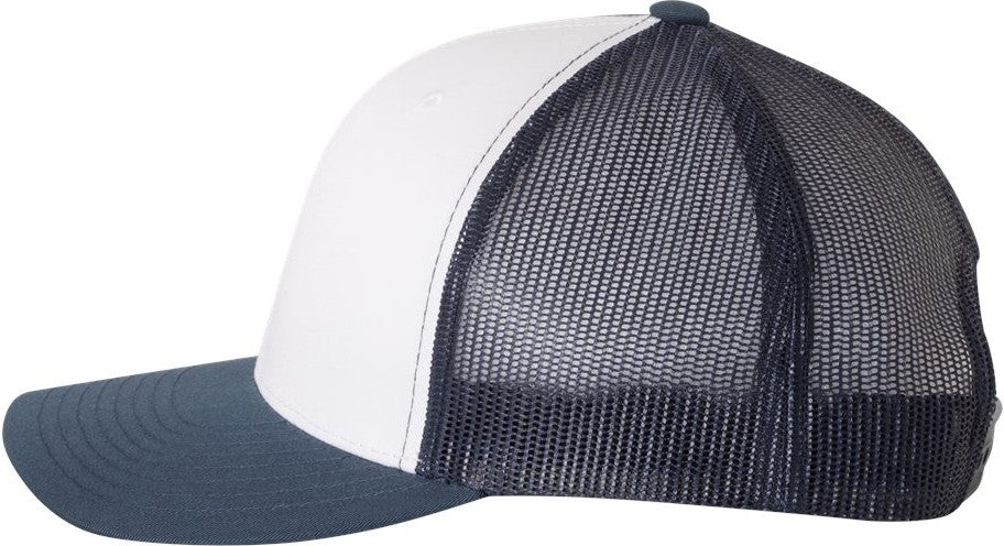 Left View of Navy/ White/ Navy Retro Trucker Cap - 6606
