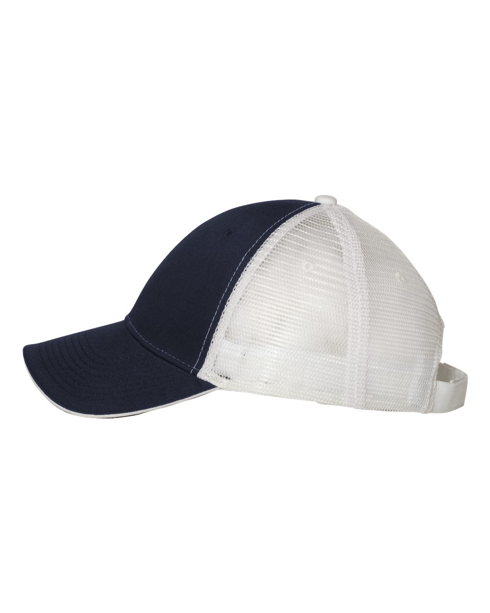 Left View of Navy/ White Sandwich Trucker Cap - S102