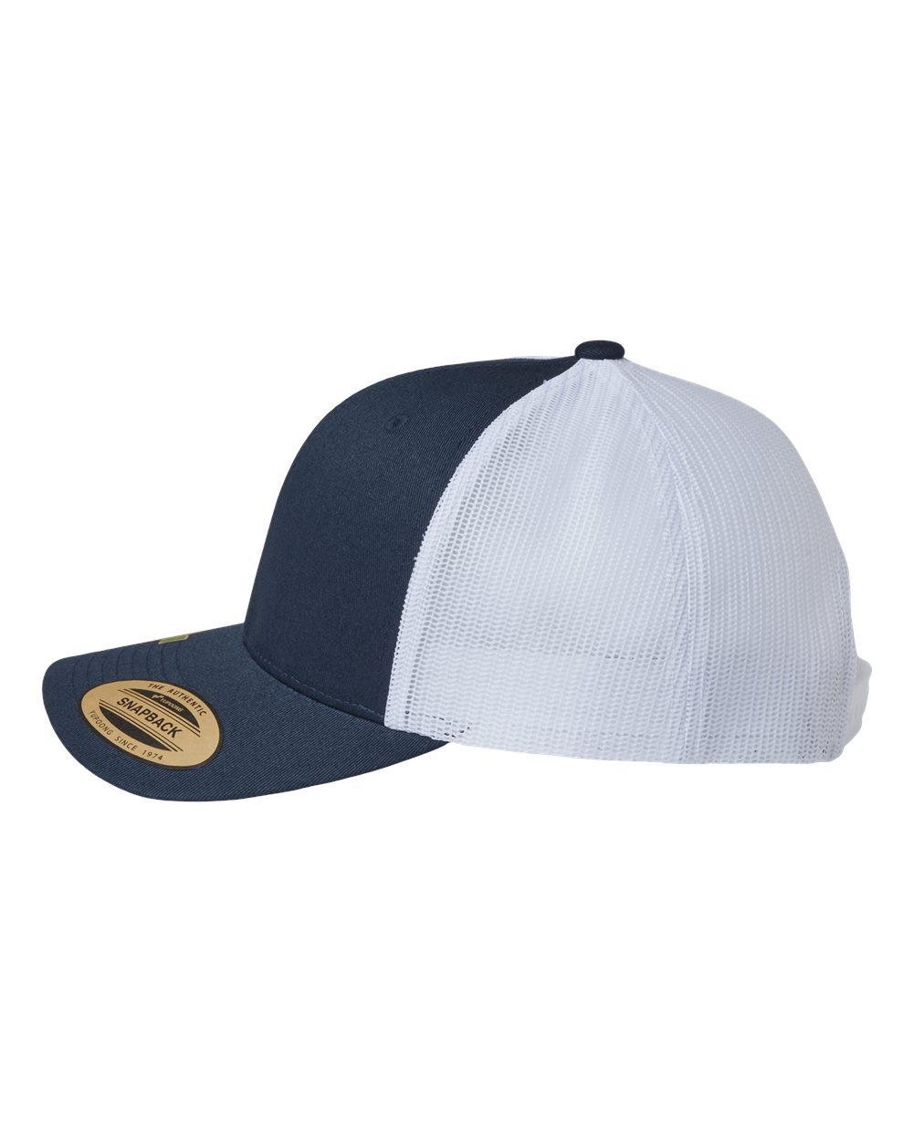 Left View of Navy/ White Sustainable Retro Trucker Cap - 6606R