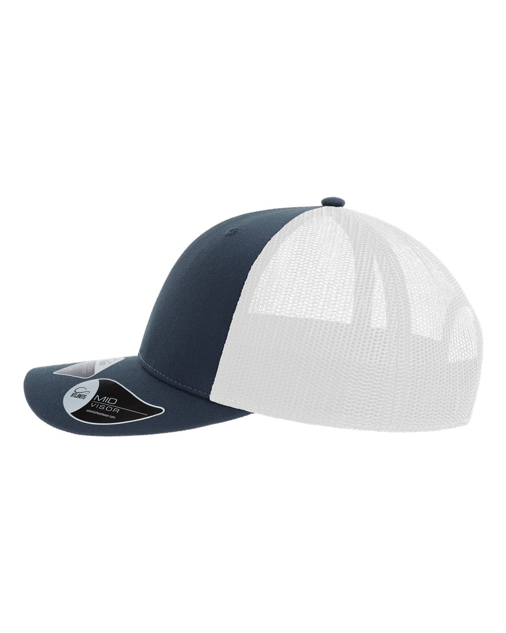 Left View of Navy/ White Sustainable Trucker Cap - BRYCE