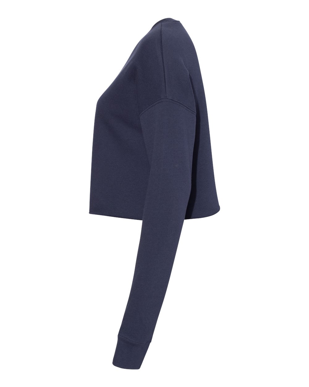 Left View of Navy Women's Crop Crew Fleece - 7503