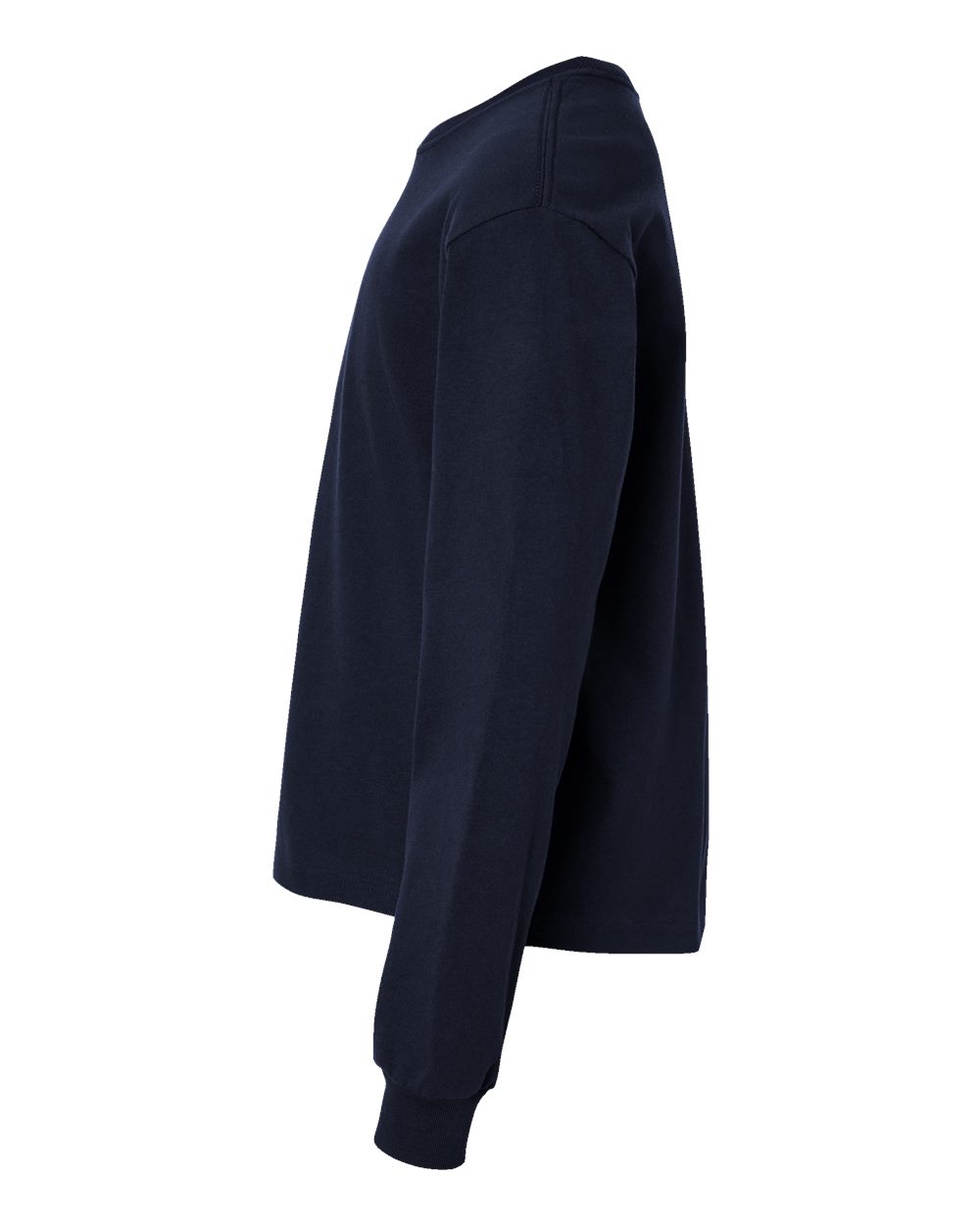 Left View of Navy Youth 6oz. Heavyweight Long Sleeve Tee - 3511Y