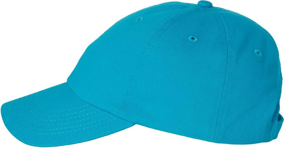 Left View of Neon Blue Bio-Washed Classic Dad Hat - VC300A