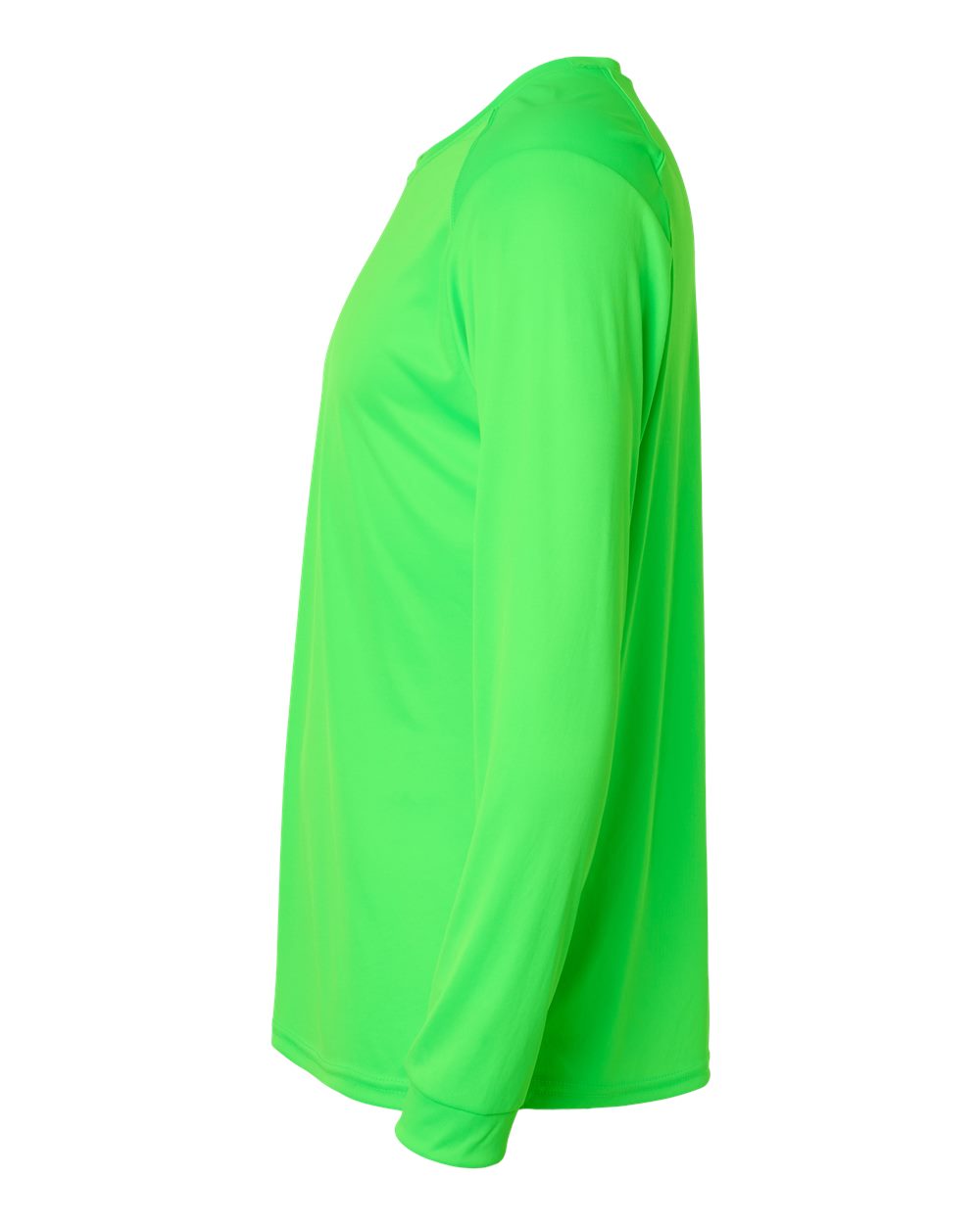 Left View of Neon Lime Long Islander Performance Long Sleeve T-Shirt - 210