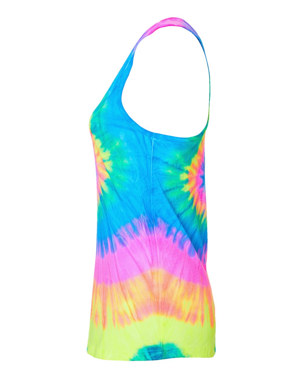 Left View of Neon Rainbow Women's Tie-Dyed Racerback Tank Top - 3400