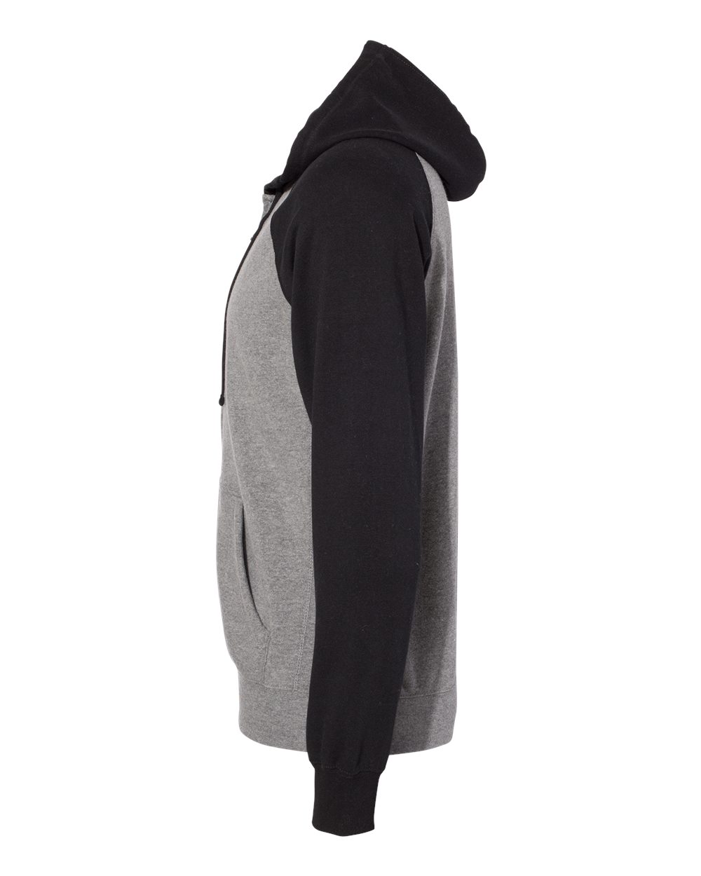 Left View of Nickel Heather/ Black Special Blend Raglan Full-Zip Hooded Sweatshirt - PRM33SBZ