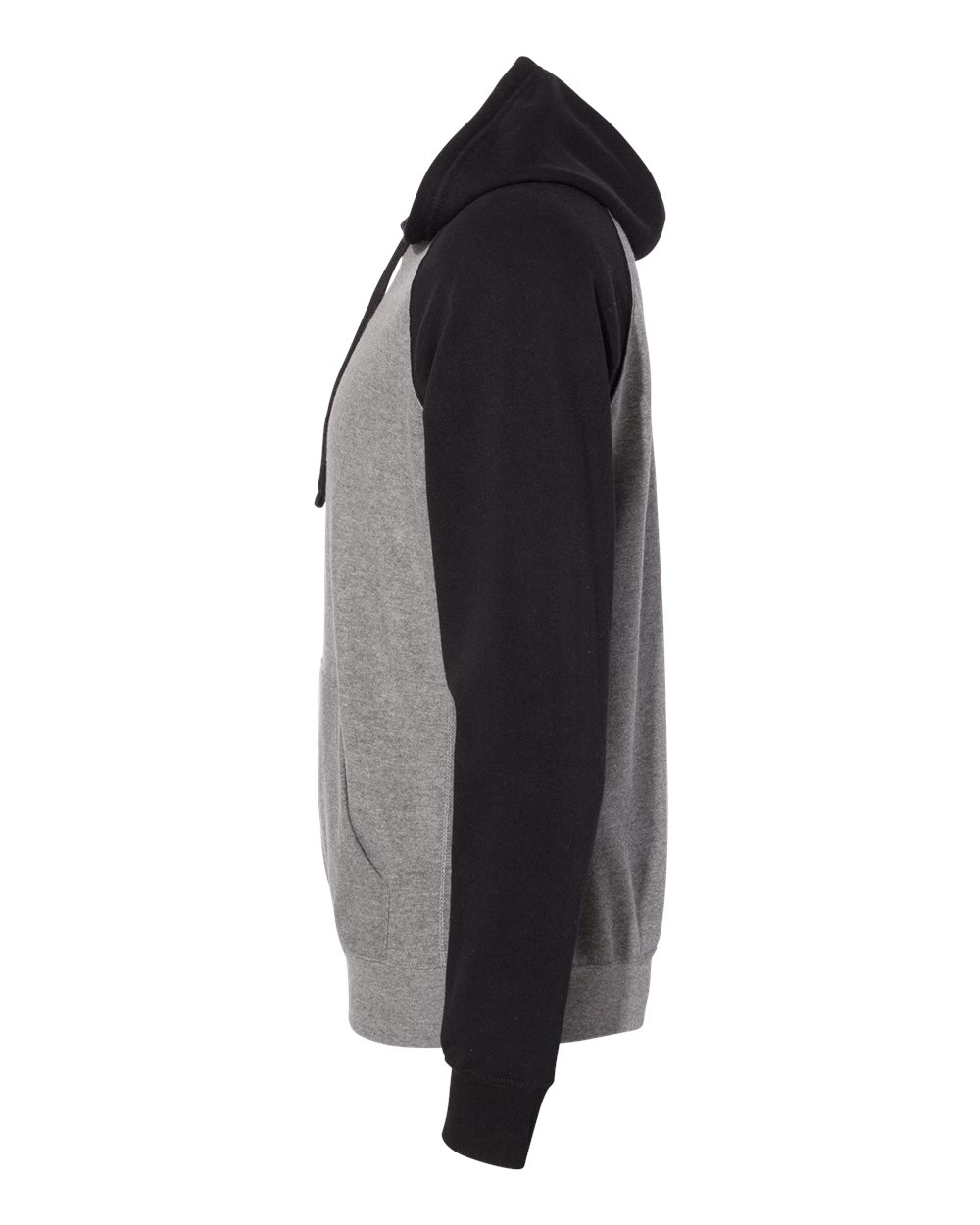 Left View of Nickel Heather/ Black Special Blend Raglan Hooded Sweatshirt - PRM33SBP