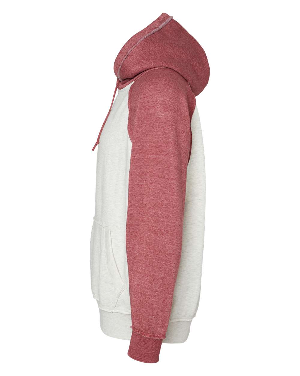 Left View of Oatmeal Heather/ Simply Red Heather Vintage Heather Hooded Sweatshirt - 8885