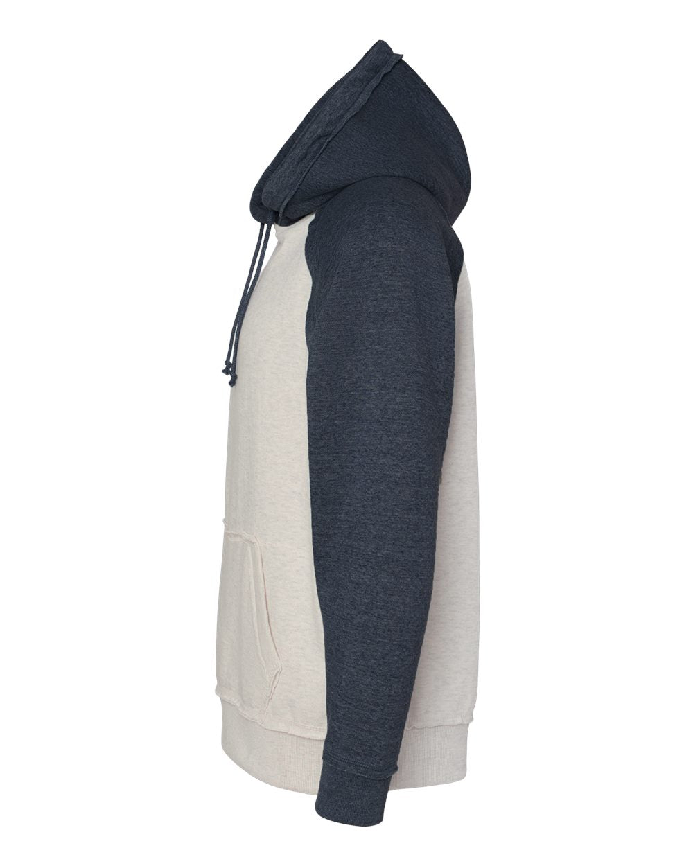 Left View of Oatmeal Heather/ Vintage Navy Heather Vintage Heather Hooded Sweatshirt - 8885