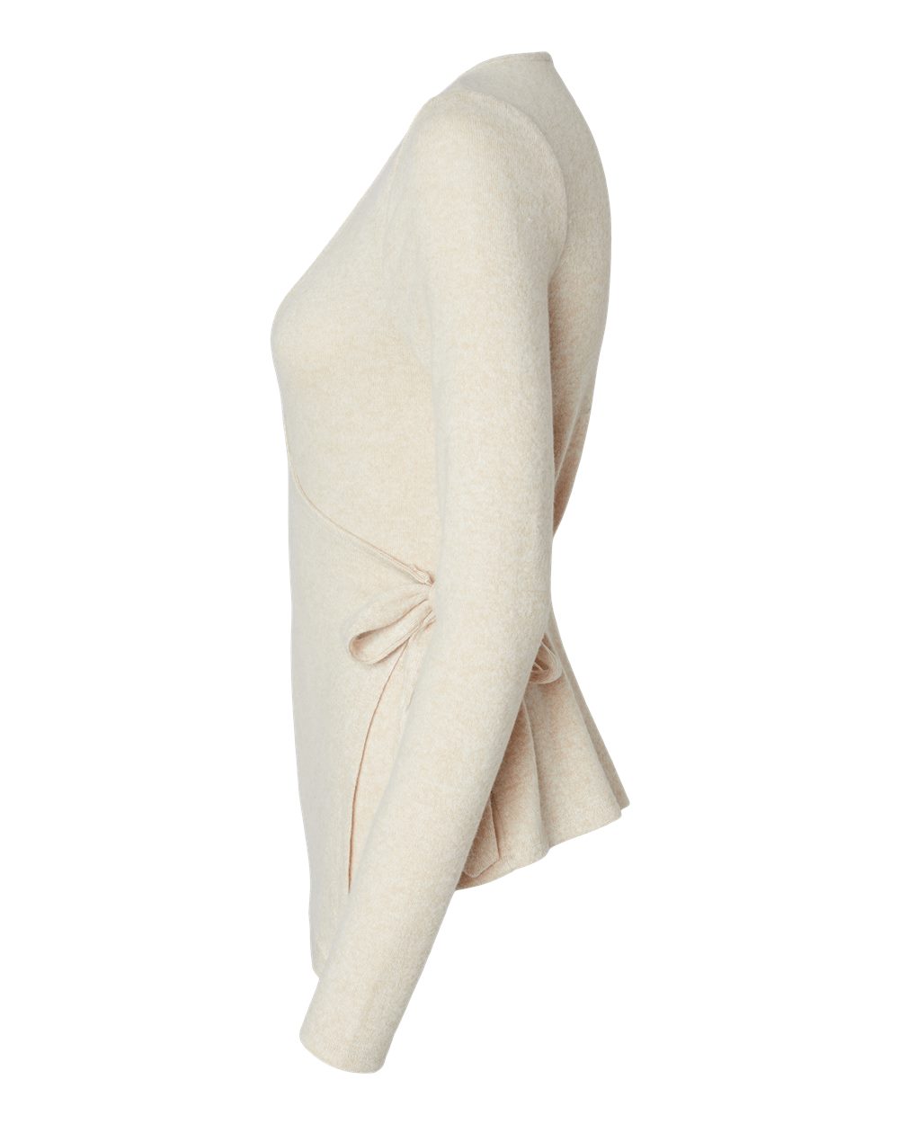 Left View of Oatmeal Heather Women's Cuddle Wrap Top - BW1301