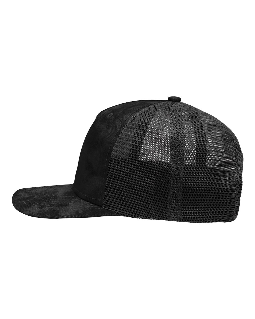 Left View of Old Wash Black/ Black Modern Five-Panel Trucker Fit Cap - SP1550