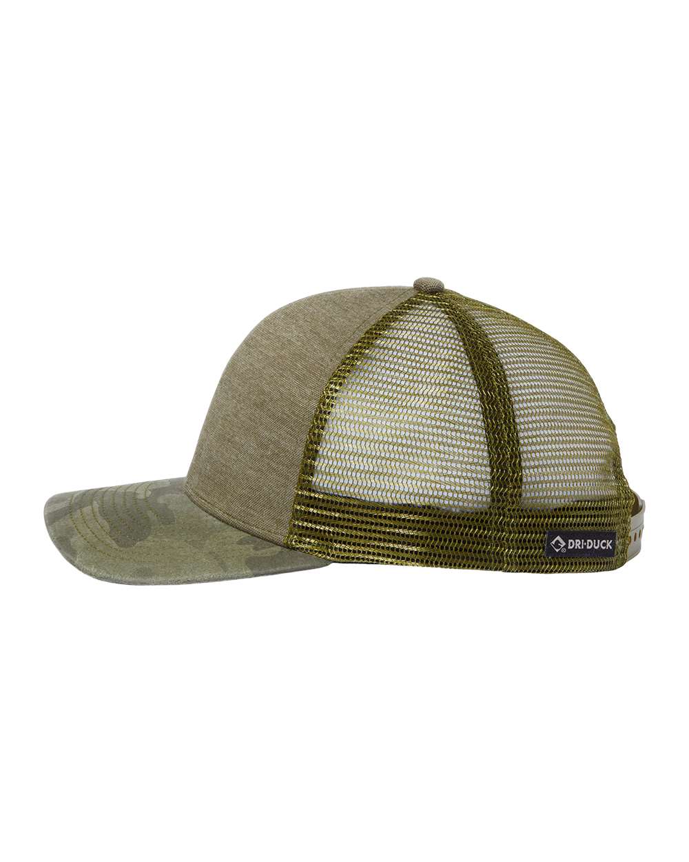 Left View of Olive/ Camo Pique Trucker Cap - 3358