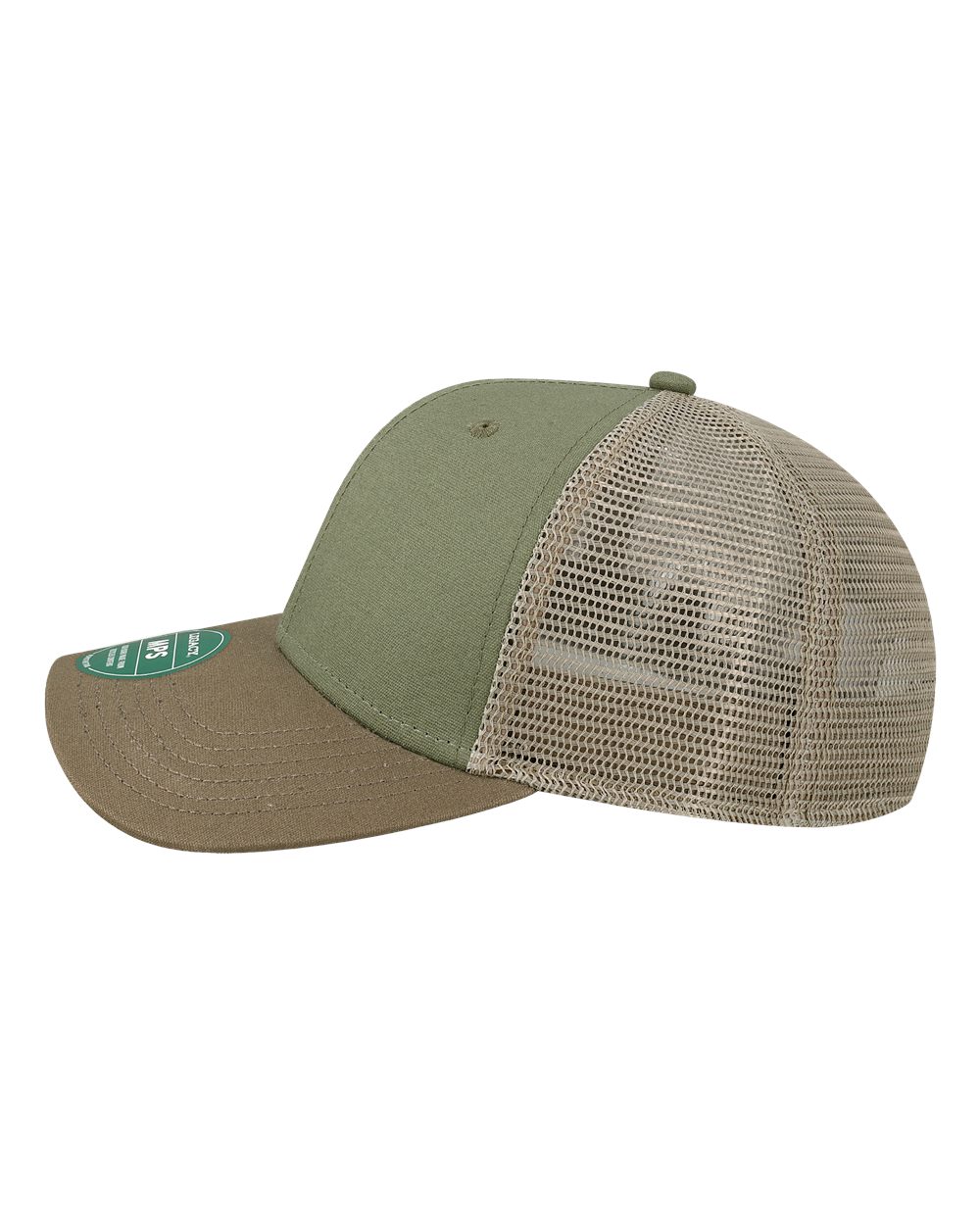 Left View of Olive/ Dark Olive/ Dark Khaki Mid-Pro Snapback Trucker Cap - MPS