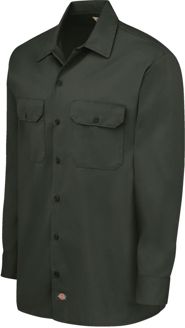 Left View of Olive Green Long Sleeve Work Shirt - 5574