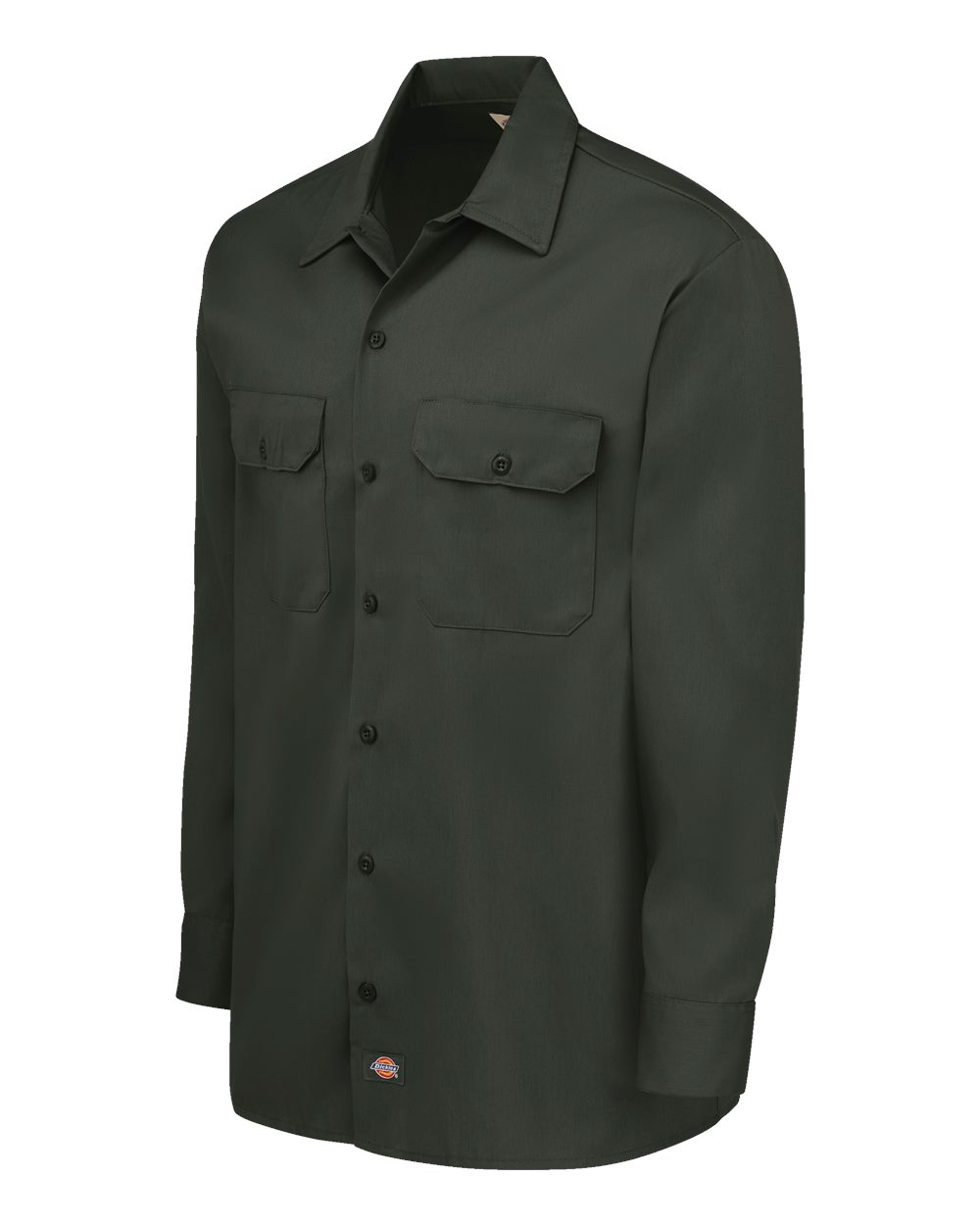 Left View of Olive Green Long Sleeve Work Shirt - Tall Sizes - 5574T