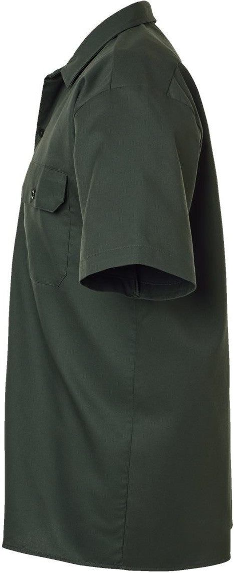 Left View of Olive Green Short Sleeve Work Shirt - 2574