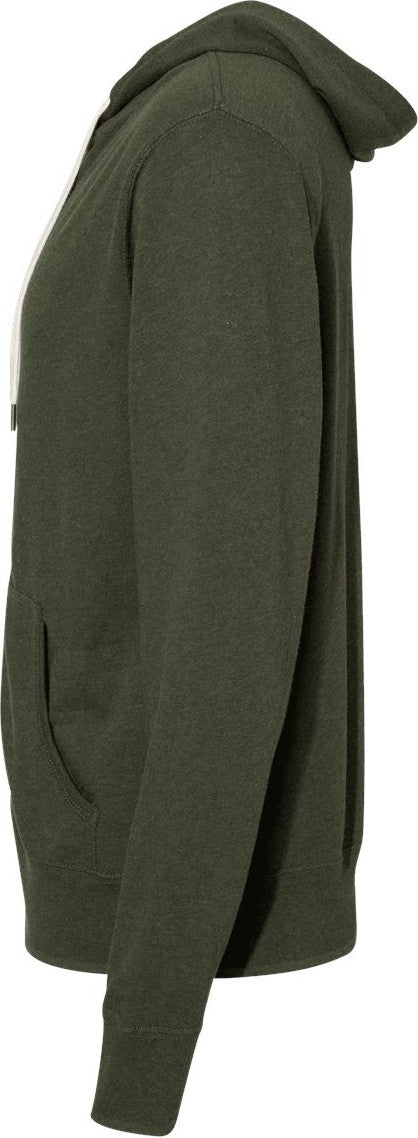 Left View of Olive Heather Heathered French Terry Full-Zip Hooded Sweatshirt - PRM90HTZ