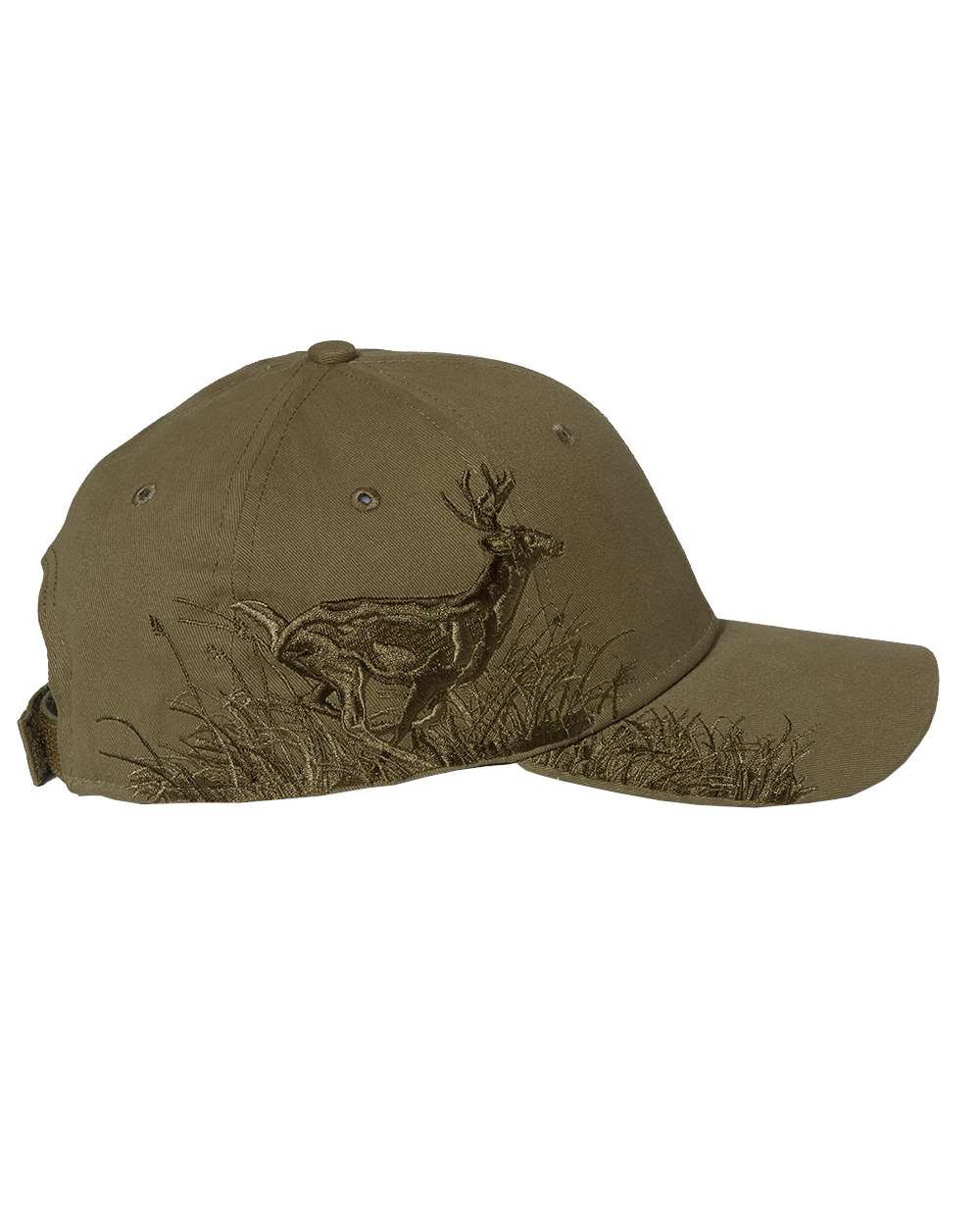 Left View of Olive Running Buck Cap - 3301