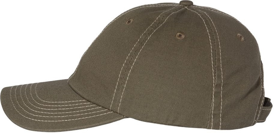 Left View of Olive/ Stone Stitch Bio-Washed Classic Dad Hat - VC300A