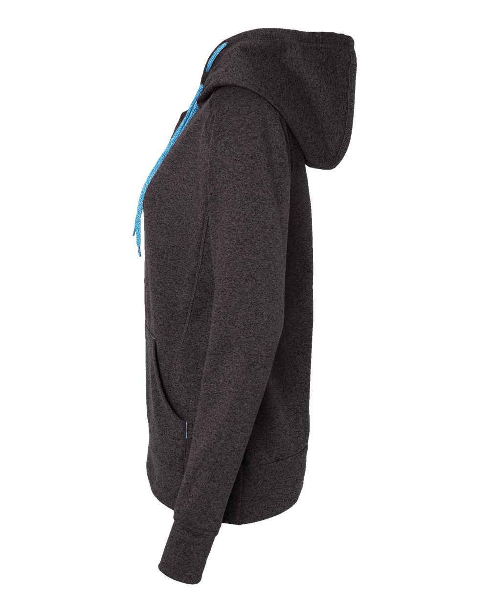 Left View of Onyx Fleck/ Electric Blue Women’s Cosmic Fleece Hooded Sweatshirt - 8616