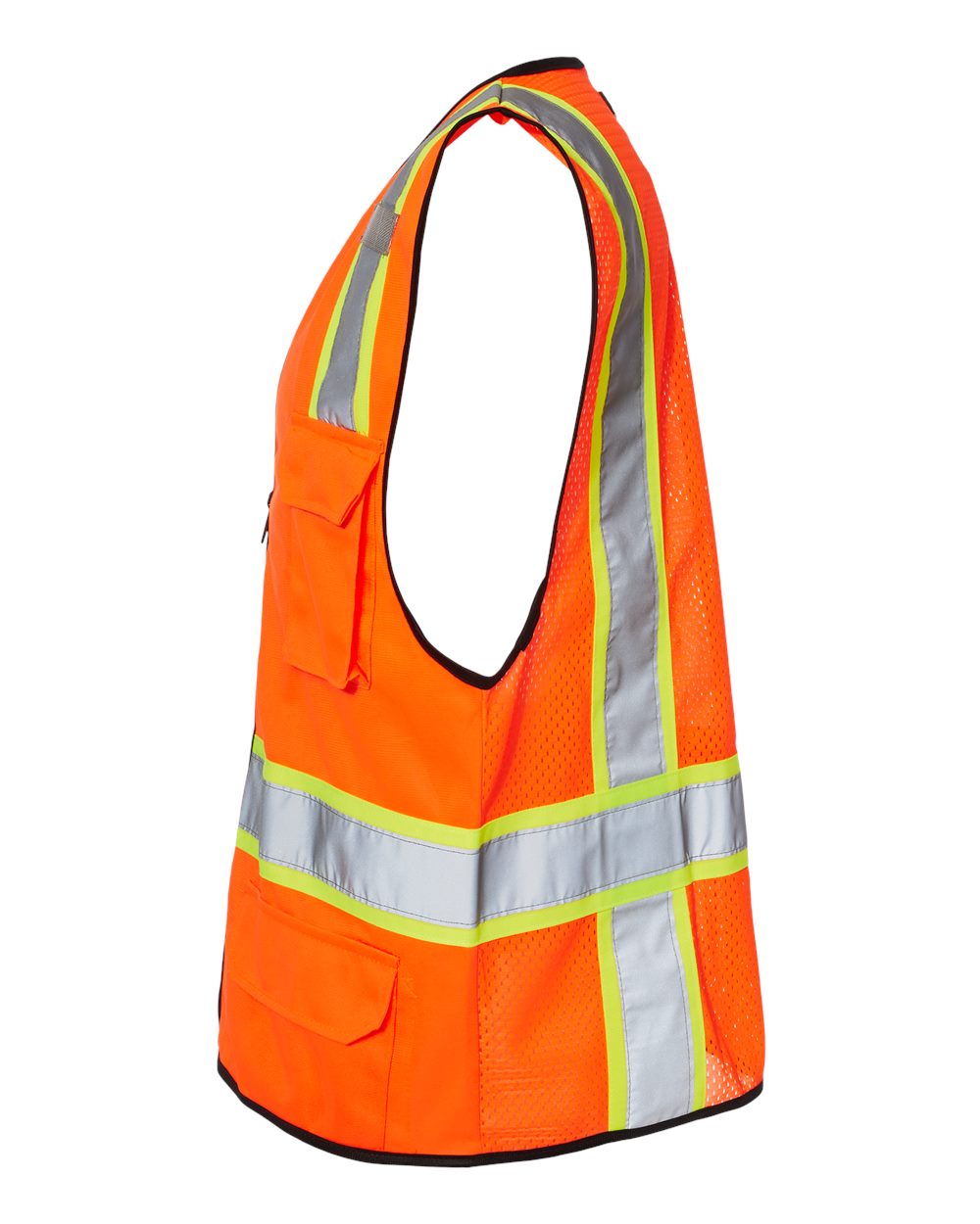 Left View of Orange 6 Pocket Contrast Class 2 Vest - 1580-1581