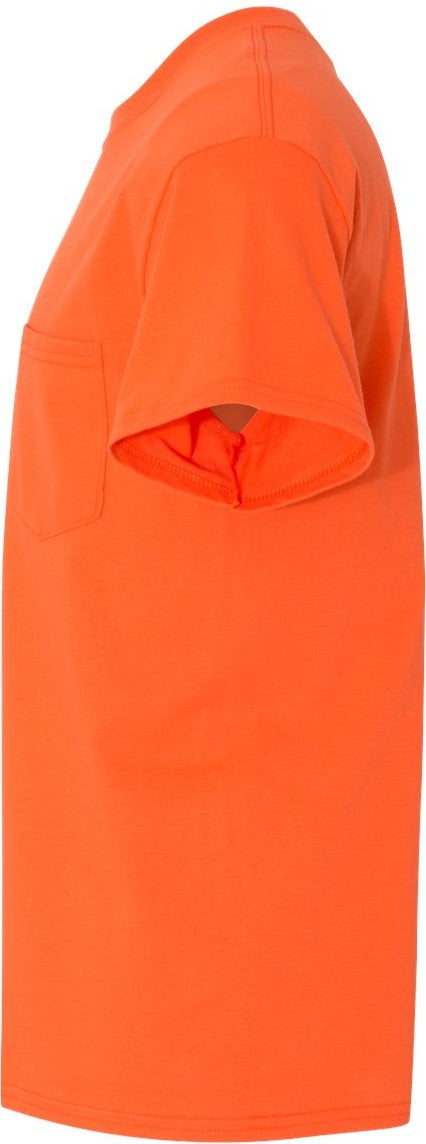 Left View of Orange Heavy Cotton™ Pocket T-Shirt - 5300