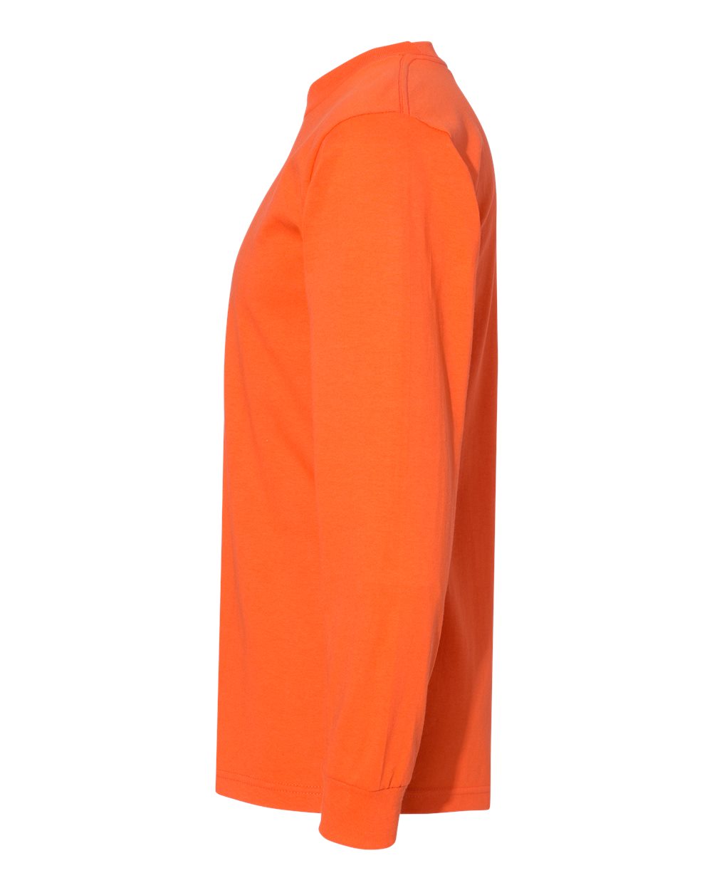 Left View of Orange USA-Made Long Sleeve T-Shirt - 6100