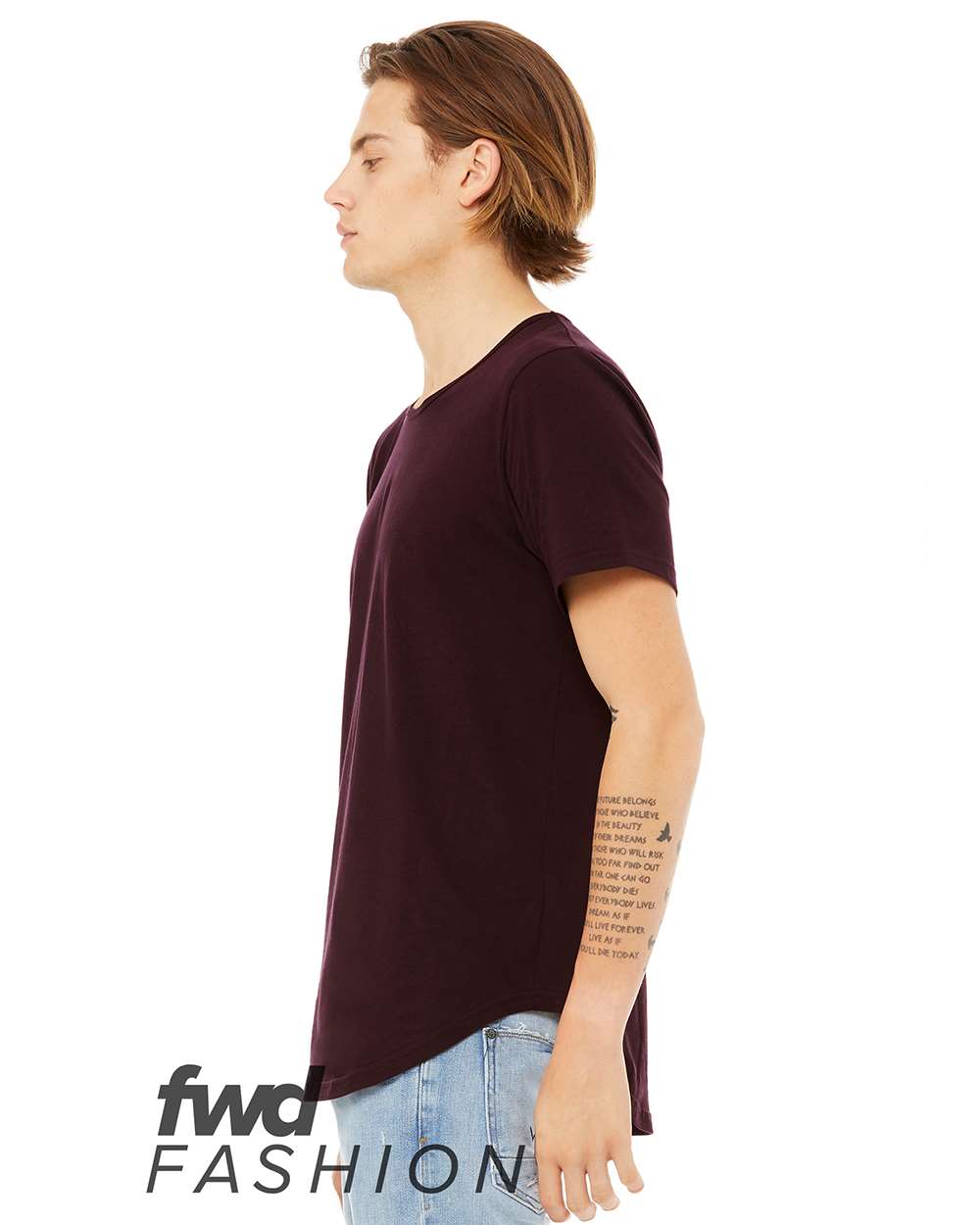 Left View of Oxblood Black Jersey Curved Hem Tee - 3003
