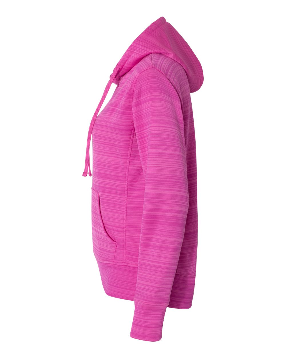 Left View of Passion Pink Stripe Women's Odyssey Striped Performance Fleece Lapover Hooded Sweatshirt - 8662