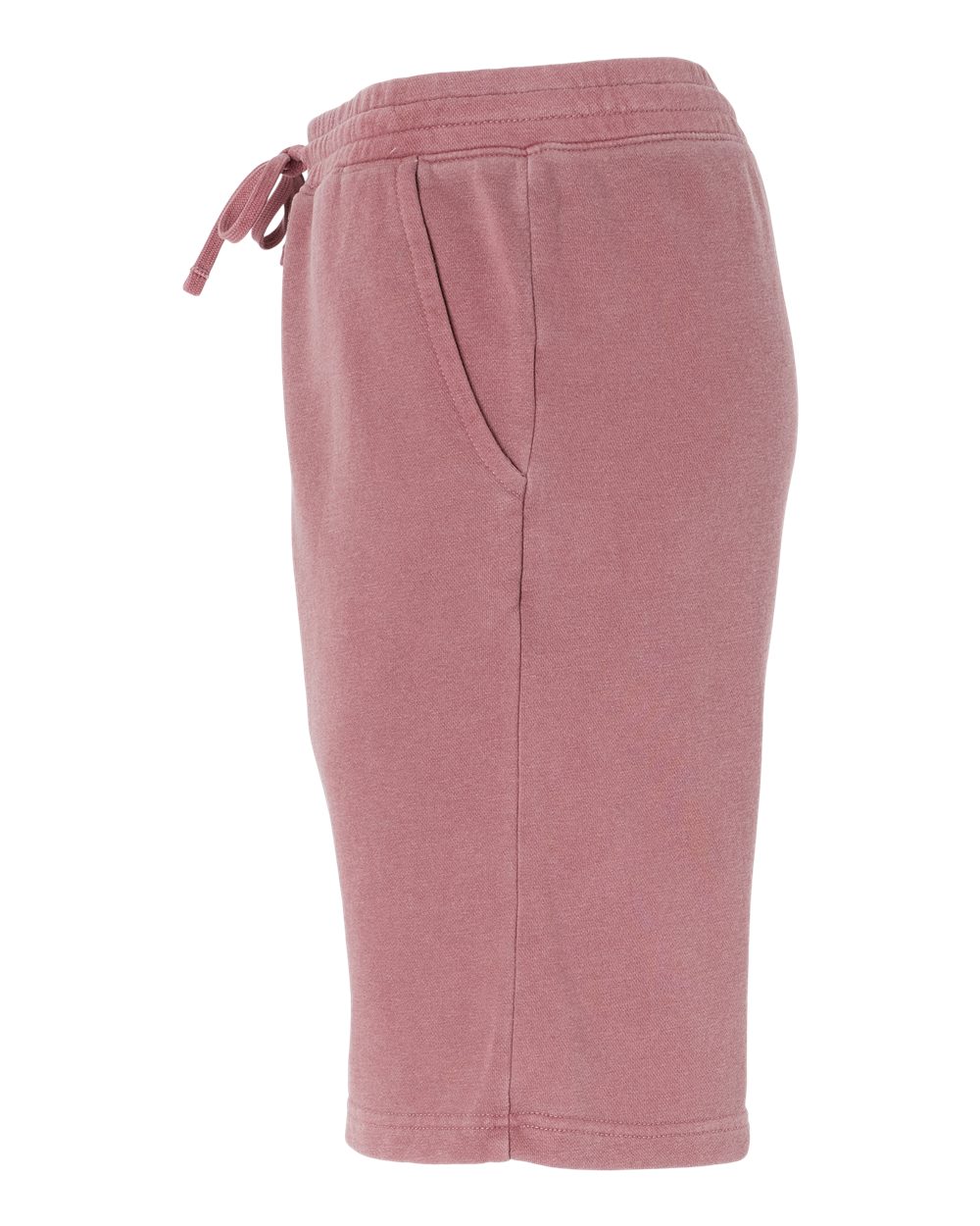 Left View of Pigment Maroon Pigment-Dyed Fleece Shorts - PRM50STPD