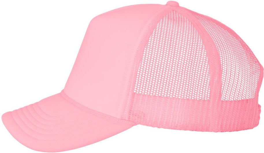 Left View of Pink Foam Mesh-Back Trucker Cap - VC700