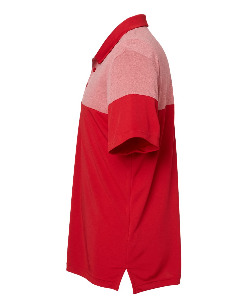 Left View of Power Red Heathered 3-Stripes Colorblocked Polo - A213